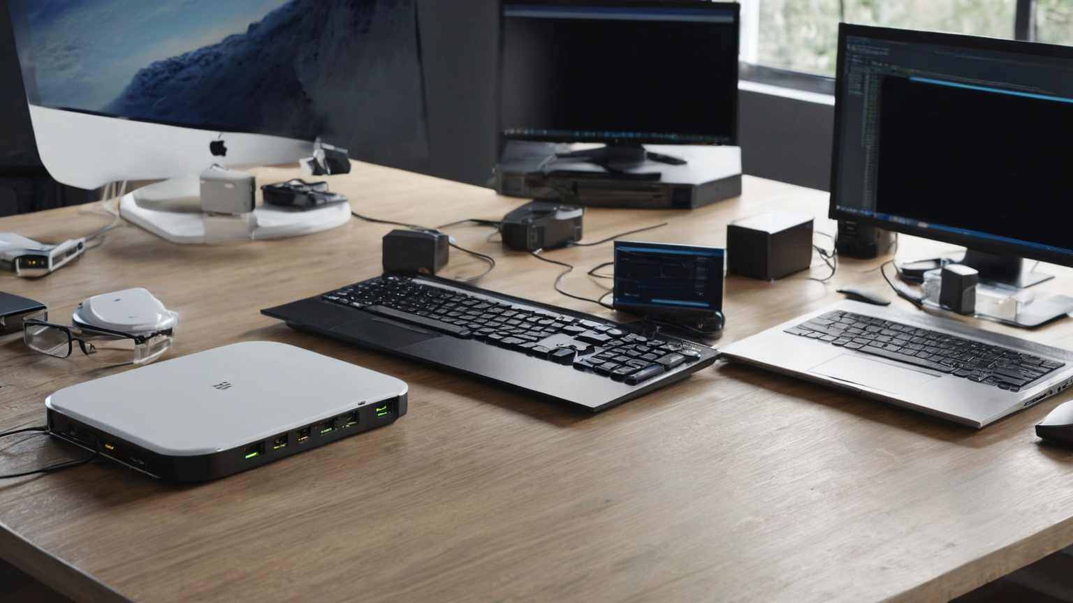 Local AI versus cloud AI desk concept