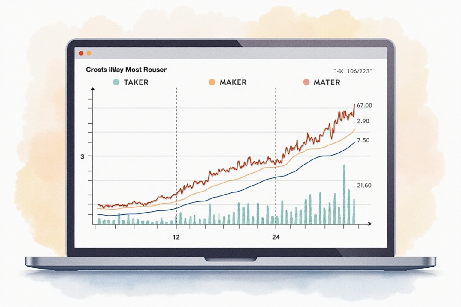 Crypto trading fee comparison chart on laptop showing maker and taker rates