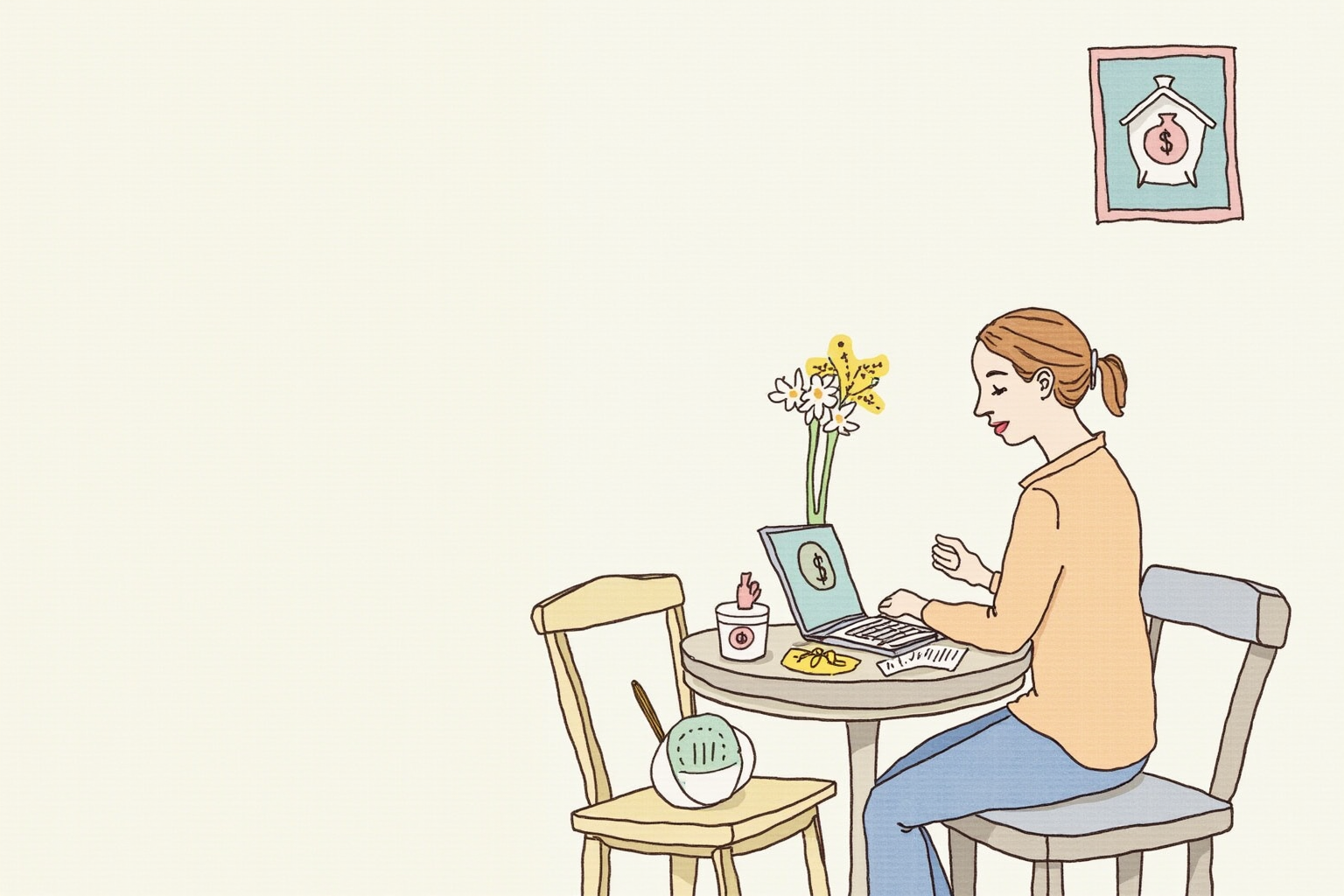 Person reviewing household budget at kitchen table with laptop and bills
