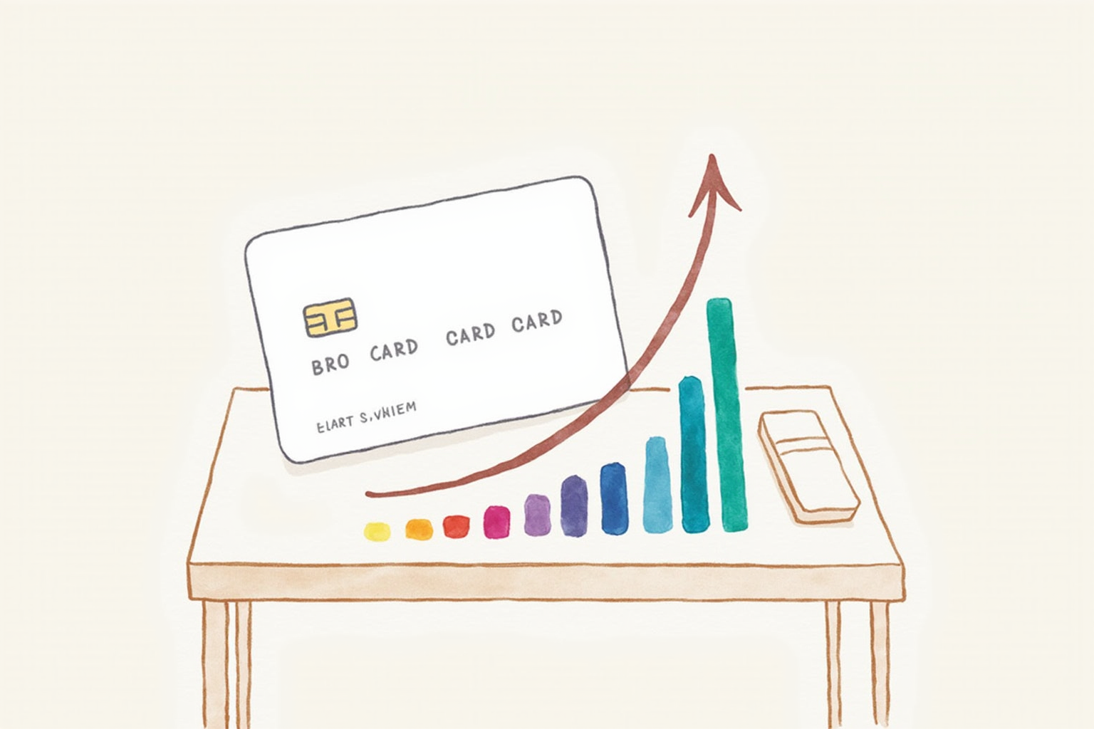 Credit card utilization concept with credit card and small bar chart