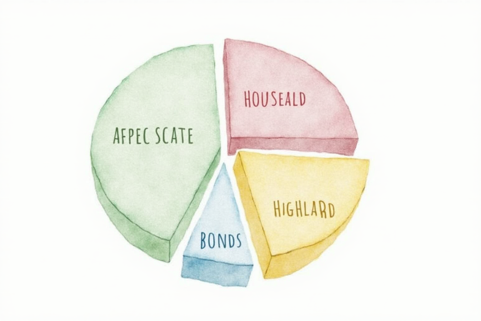 Household financial assets pie chart with stocks bonds real estate and cash segments